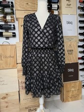 Michael Kors Womens Small Black Polka Dot Chiffon Tiered Dress Long Sleeve