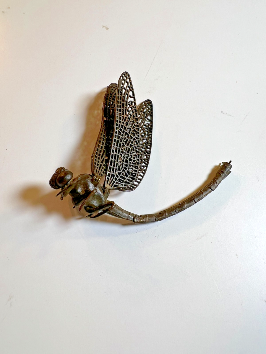 FINE Antique Japanese Articulated Bronze Dragonfly Dragon Fly