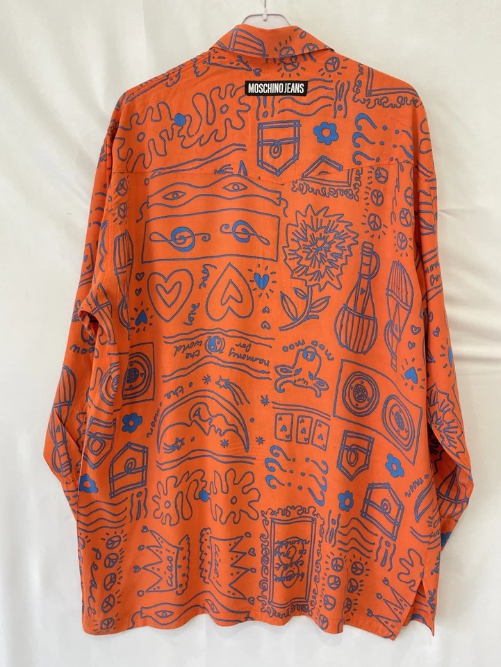 Camisa Jeans H30#Moschino Hecha en Italia Naranja Azul Estampado Para Hombre’s M Se Ajusta 2XL DE COLECCIÓN Foto 2 de 4