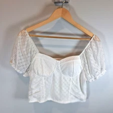 Madden NYC White Lace Bustier Top Womens Sz L Milkmaid Cottagecore Romantic