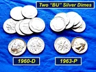 "2" SILVER ROSY DIMES ➫ "BU" 1960-D & 1963-P ➫  Winner Gets Both Coins ➫ 36b