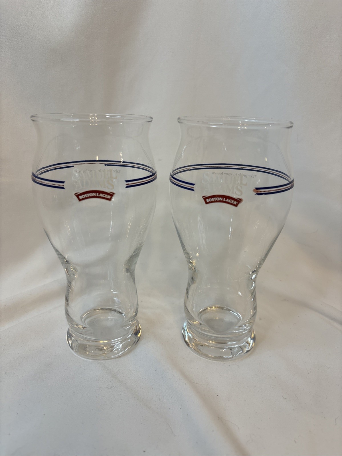 Sam Adams Boston Lager Blue Stripe Beer Glass Pint Glass Set of 2