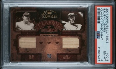 BABE RUTH & LOU GEHRIG 2004 Donruss Classics DUAL GAME-USED BAT PSA 8 (pop 1)