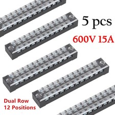 5Pcs Dual Row 12 Positions Screw Terminal Electric Barrier Strip Block 15A 600V