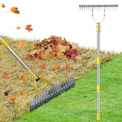 Thatch Rake, 2 in 1 Stainless Steel Garden Rake for Thatch Leaves,55  Heavy 55''