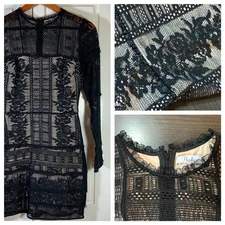 Parker Black Lace Mesh Mini Dress Sheer Romantic Gothic Party Small Vampcore