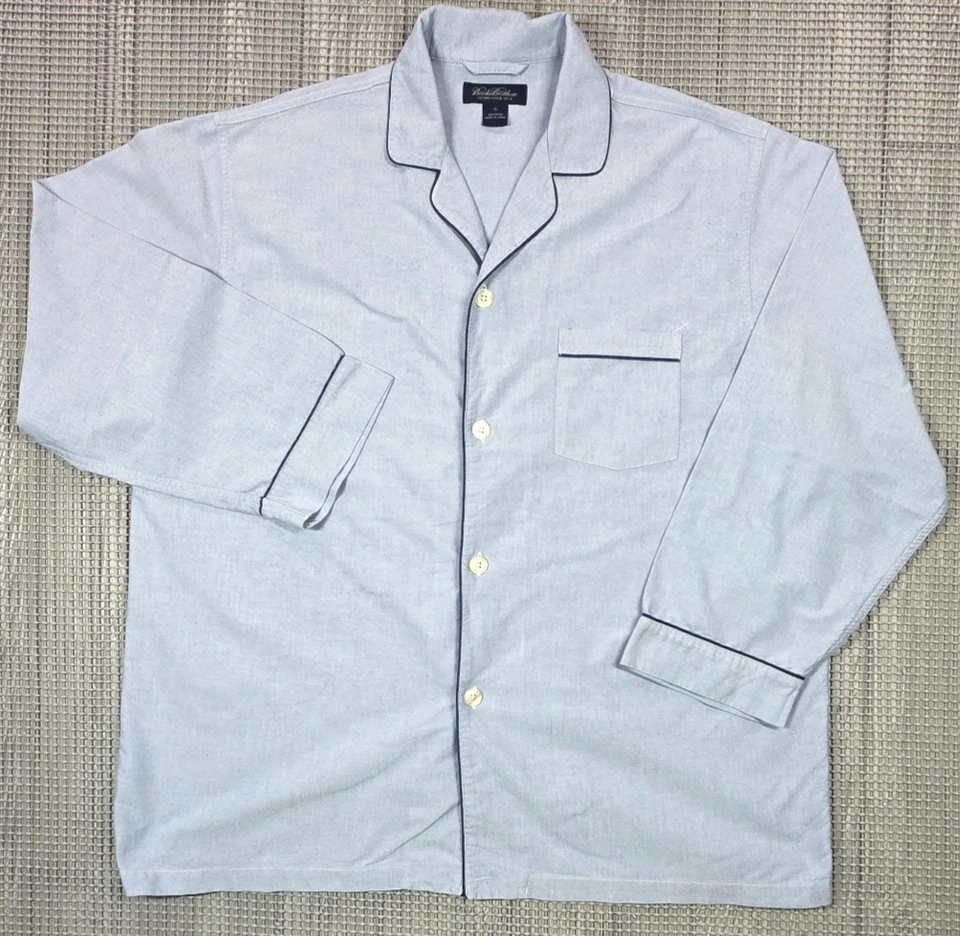 Conjunto de pijama Brooks Brothers azul Oxford algodão botão para cima calça cordão GG - Imagem 3 de 4