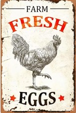 CHICKEN FARM FRESH EGGS METAL TIN SIGN FUN FARM COUNTRY WALL ART DECOR - RED