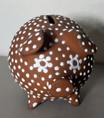 Vintage Zeuthen Denmark Piggy Bank 1960 s White polka Dot on Red Clay
