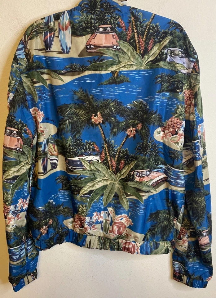 NEW JUST CAVALLI Bomber Jacket Retro Cars Palm Surfboard RARE HTF 2XL Italy - Image 2 of 4