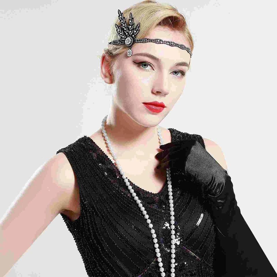 Perlenkette lange Perlen Schmuck Halskette Kostüm Party Dekoration weiß - Bild 2 von 4