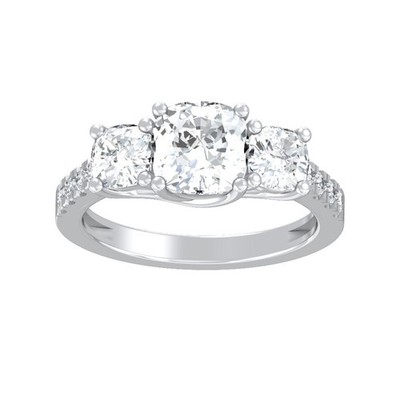 14K White Gold 2Ct Lab Grown Diamond Three-Stone Ring Size 7 Gift for Women