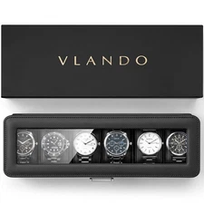 Vlando 6-Slot Watch Case for Men, Watch Box with Glass Lid, Lockable Watch Holde