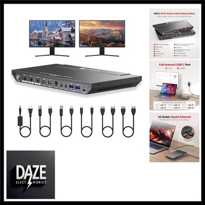 AV Access KVM Switch Dock for a Laptop and 2 Desktop PCs, Dual 4K Monitor USB...
