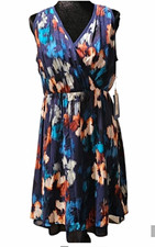 Simply Vera Vera Wang Fit & Flare Chiffon V-Neck Sleeveless Abstract M Dress
