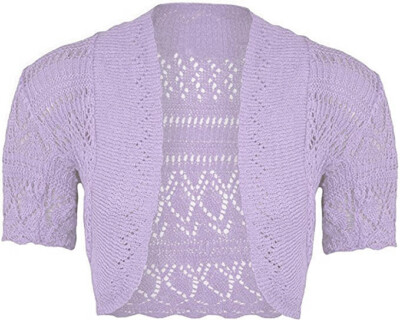 Little Girls Lilac Kids Short Sleeve Crochet Knitted Bolero Shrug