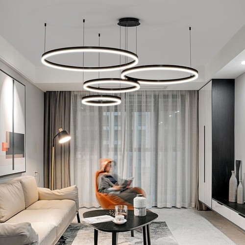 Moderner LED Kronleuchter 4 Ringe schwarz Pendelleuchte Küche UVP 249,99 £ - Bild 7 von 9
