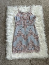 Storia Spaghetti Strap Mini Lace Dress Sz M Pink/Blue