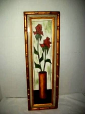 HOLLYWOOD REGENCY OIL PAINTING ABSTRACT ROSES GILT FAUX BAMBOO 1960s MID CENTURY