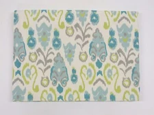 Custom Made Tablecloth ~ Ikat Blue Gray Green Ivory ~ 34 X 50 Rectangular NEW