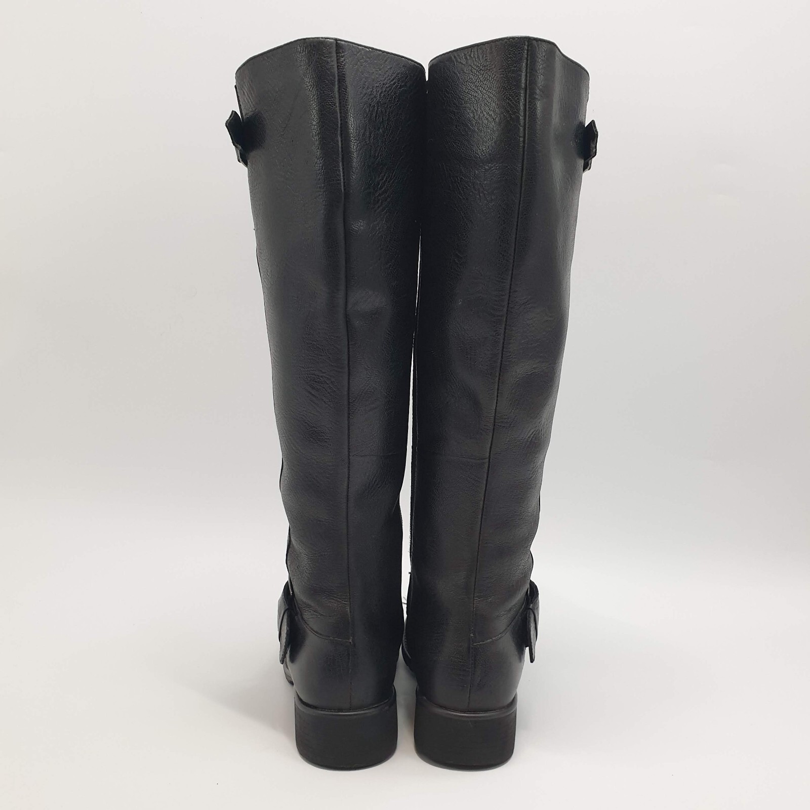 Clarks Black Leather Zip Up Knee High Boots Buckles Block Heels UK Size