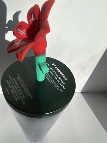Bicchiere Starbucks Holiday 2022 Poinsettia Venti + Topper in paglia di fiori NUOVO! - Foto 5 di 7