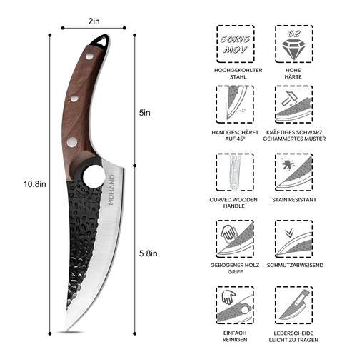 Handmade Chef Knife Forged Meat Cleaver knife Camping Knife with Sheath MDHAND - Picture 2 of 8