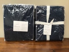 NEW 2 Pottery Barn EMERY Linen Blackout Curtain Panels MIDNIGHT Navy Blue 50x84"
