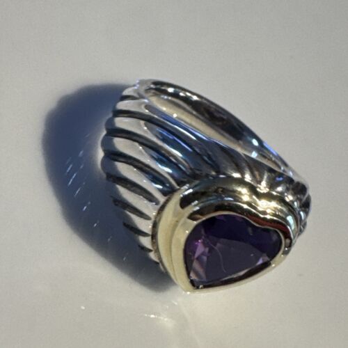 David Yurman Amethyst Purple Cable Heart Ring 925 Sterling Silver & 585 Gold - Picture 5 of 10