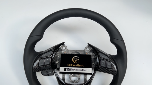 For 2013-2016 Mazda 3 2 Axela CX-5 CX-3 MX5 Carbon Fiber Leather Steering Wheel - Video 1 of 1