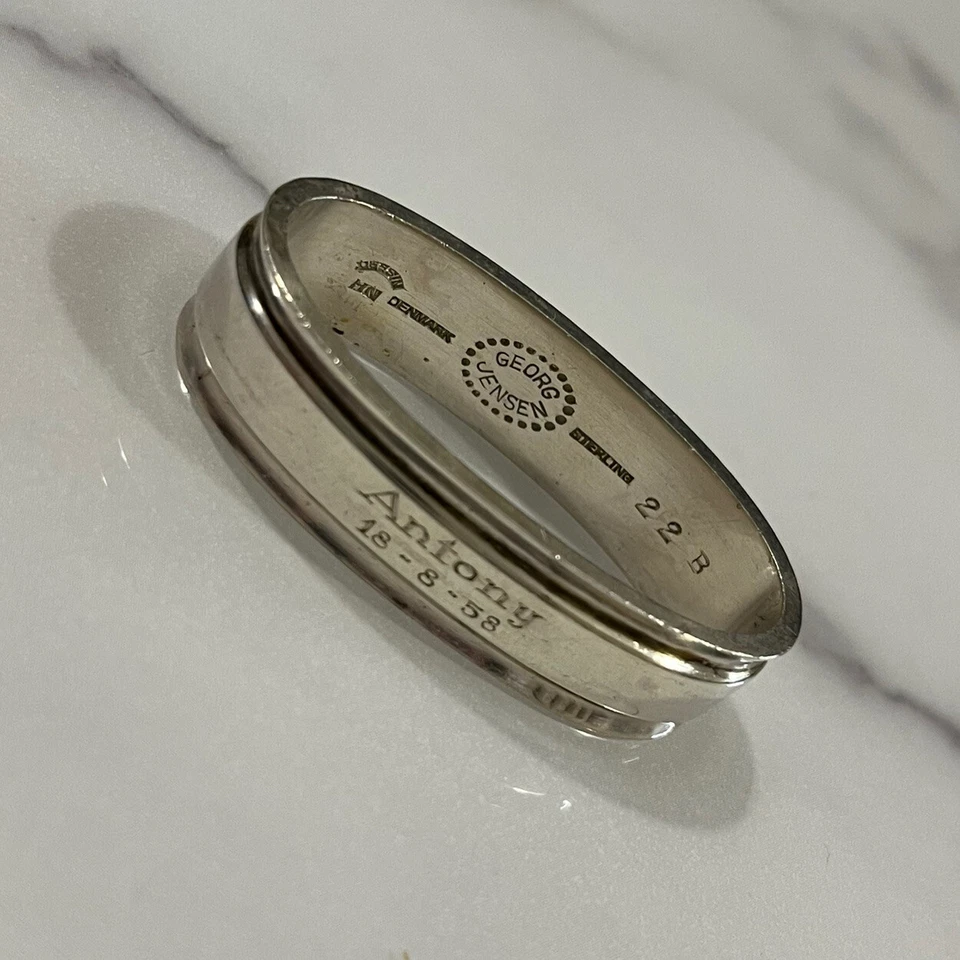 Conjunto de cipreste prata esterlina Georg Jensen com anel de guardanapo Harald Nielsen 22B - Imagem 4 de 4