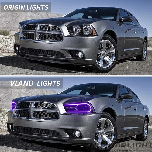 Pair VLAND RGB LED Headlights+Clear LED Taillights For Dodge Charger 2011-2014 - Picture 15 of 15