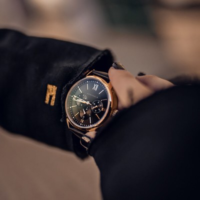 ARIES GOLD STAINLESS STEEL L 1028 G-BKG BLACK LEATHER STRAP WOMEN WATCH