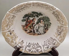 Vintage Ceramic Pottery Collector Bowl Victorian Couple Decorative Gold Trim 5"