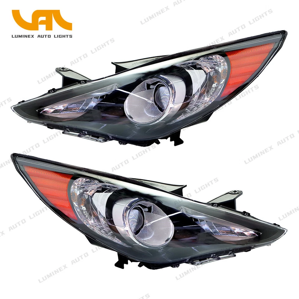 For 2011-2014 Hyundai Sonata Black Halogen Headlights Headlamp Pair Replacement - Image 2 of 4