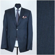 Mens Navy Blue Blazer 40L UK WESTBURY Striped Super 110s Wool Sport Coat Jacket