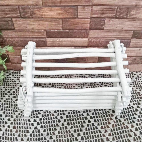 Boho Primitive White Basket Cute Decorative Open Weave Tree Branches Basket - Picture 6 of 6