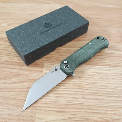 QSP Knife Swordfish Folding Knife 3.63'' 14C28N Steel Blade Green Micarta Handle
