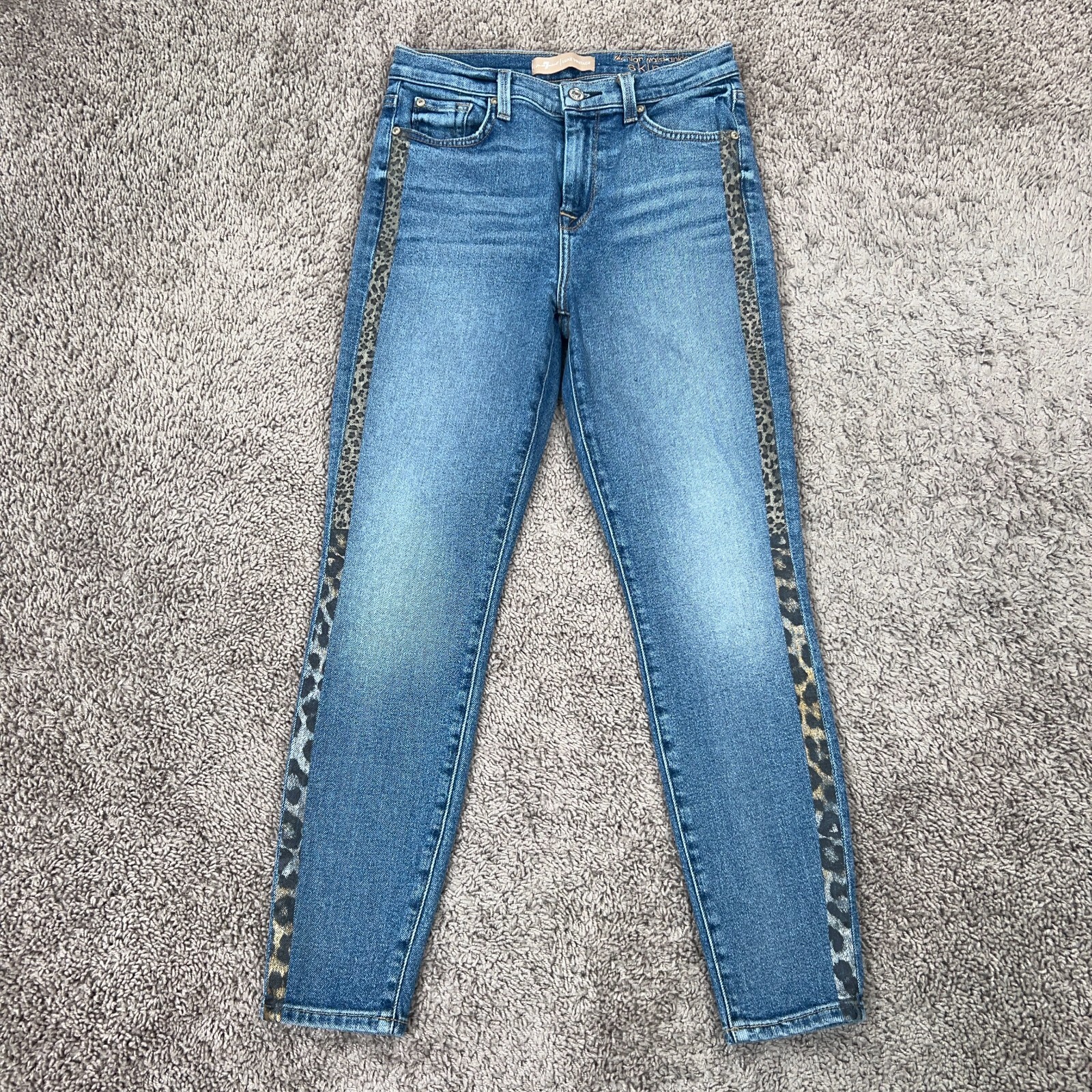 7 for All Mankind Jeans Women 27 Blue Luxe Vintage High Waist Skinny Leopard Y2K