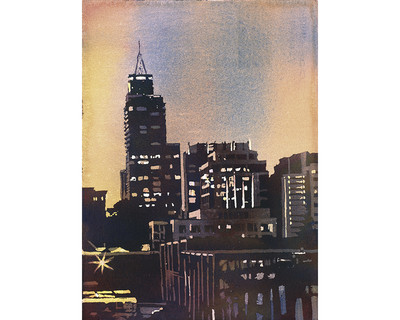 Raleigh, NC watercolor print.  Fine art print of watercolor painting of Raleigh,