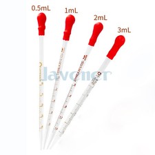 LOT 5 0.5/1/2/3ml Glass Graduated Pipette Dropper Dispensing With Red Latex Cap