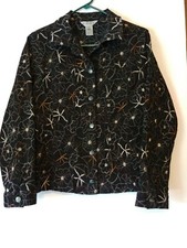 B.n.y.j. Womens Embroidered Jacket, Black & Gold, Floral, Size M, #2176