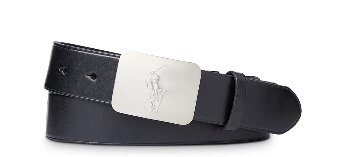 NWT Polo Ralph Lauren POLO PLAYER Plaque Silver Buckle BLACK