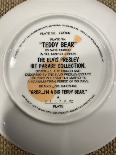 ELVIS PRESLEY Teddy Bear Lot Porcelain Music Box Plate Collector Card Gold Stamp - Picture 5 of 24