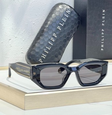 PHILIPP PLEIN Chunky Sunglasses Glossy Black Gold Graphic Temples Genuine