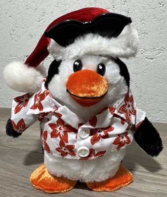 Dan Dee Animated Penguin Hawaiian Santa Hat Singing Light Up Works Free Ship