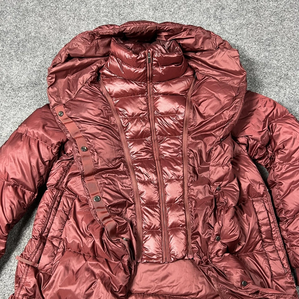 Chaqueta Athleta Mujer Mediana Borgoña Abajo Puffer Capucha Acolchada Larga Parka Abrigo Foto 4 de 4