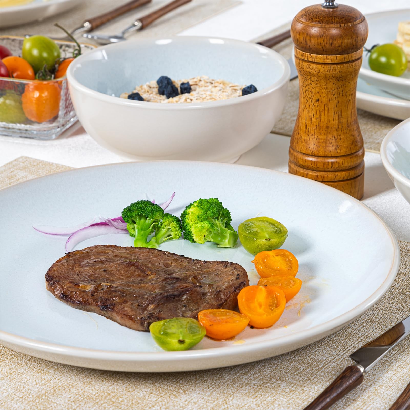 Plates & Bowls Set for 4, 16-Piece Stoneware Dinnerware, Microwave Dishwasher...