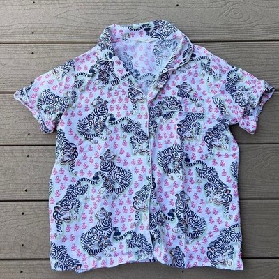 Print Fresh Anthropologie Tiger Queen Pajama Shirt 100% Organic Cotton Sz Small