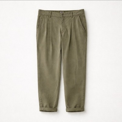 LOFT Olive Green Lyocell Pleated Tapered Pants Cuffed Small Gorpcore Luxe